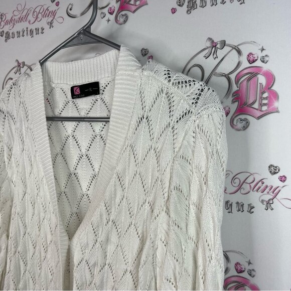 Kancy Kole cardigan knit argyle style White Knit Cardigan Sweater - Picture 4 of 8